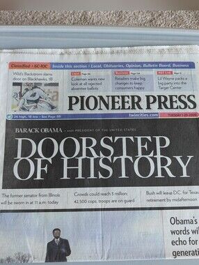 Pioneer Press 'Doorstep of History' Newspaper Front Page - Obama 1/20/09